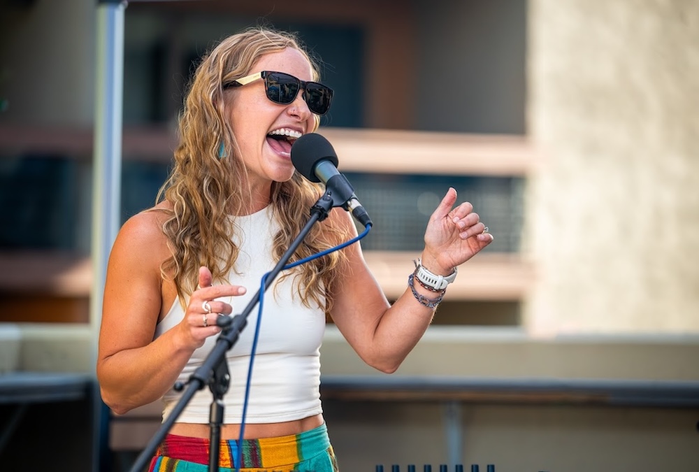 Kendra Capps singing live with Strand Hill Music in Crested Butte